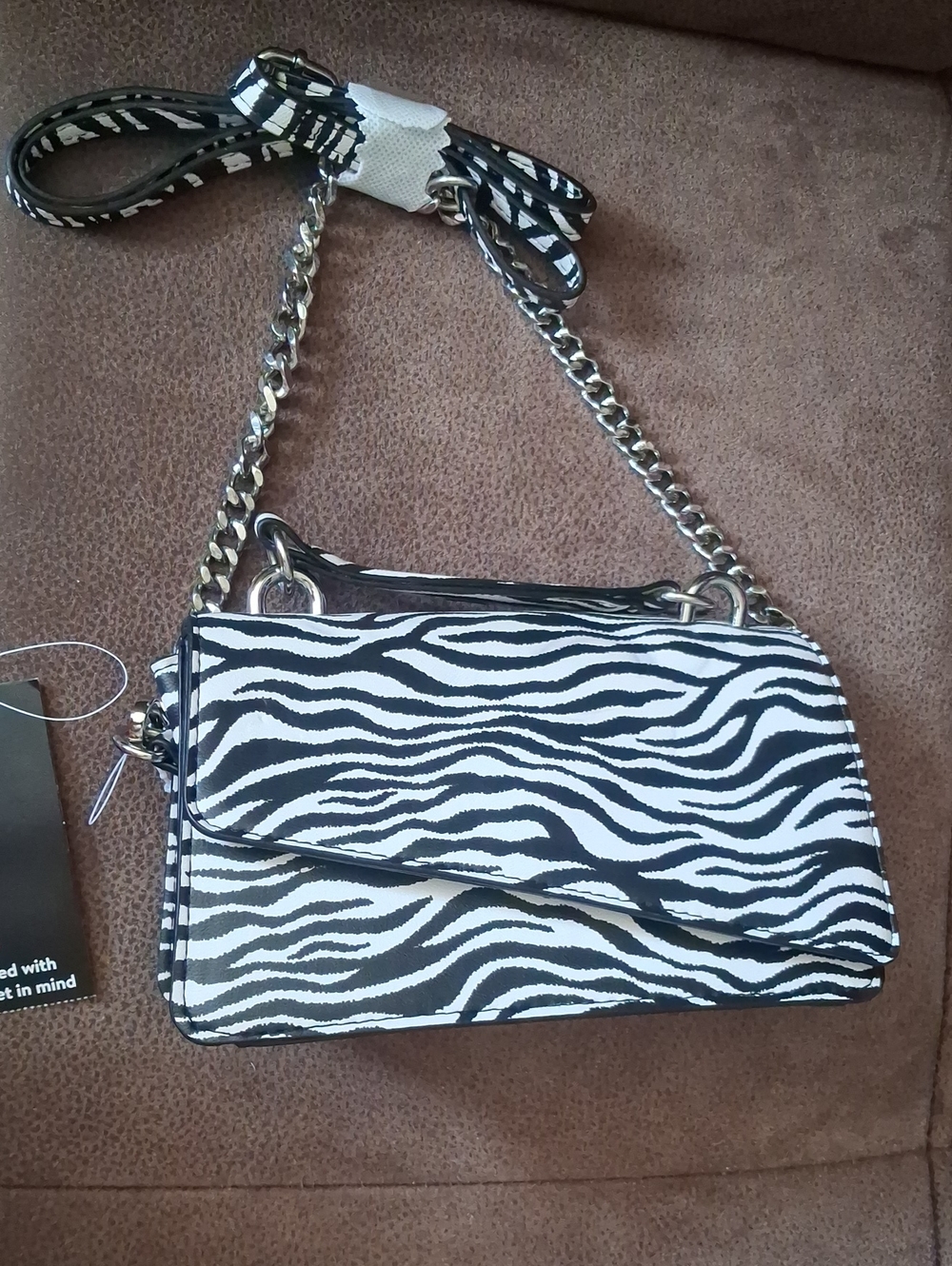 No Boundaries Contemporary Top Handle Zebra Print Crossbody Bag - Black & White